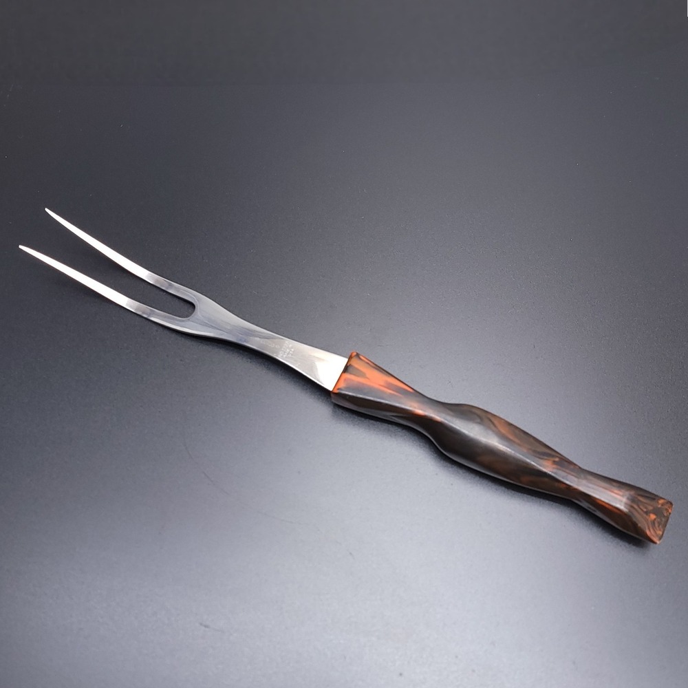 CUTCO 1727 Carving Fork Stainless‎ Steel Two Prong Orange Brown Handle USA